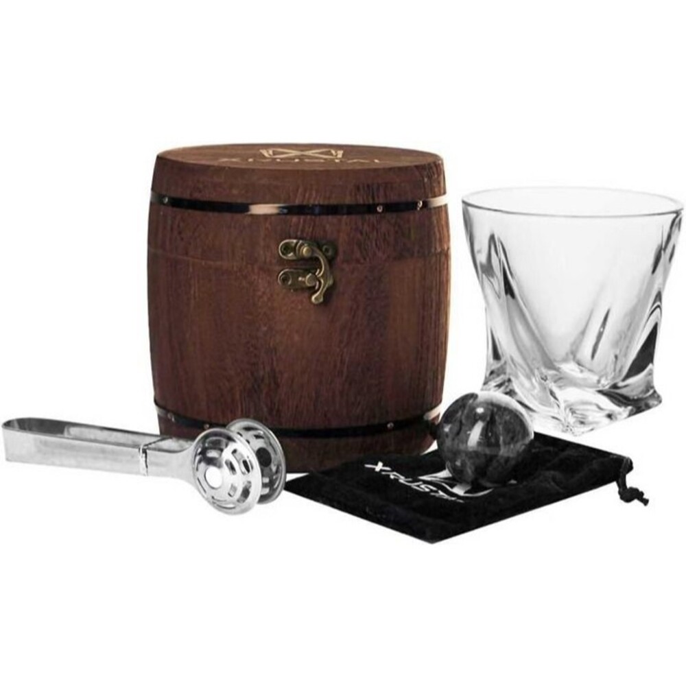 XRUSTAL Whiskey Glass Gift Set – Crystal Glass & Wooden Barrel Box